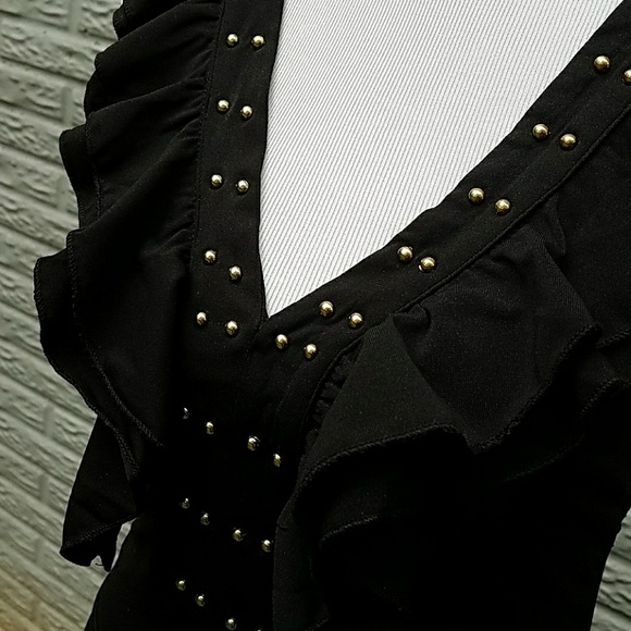 New Small Top Chic Black Ruffle Bodysuit - Picture 6 of 7